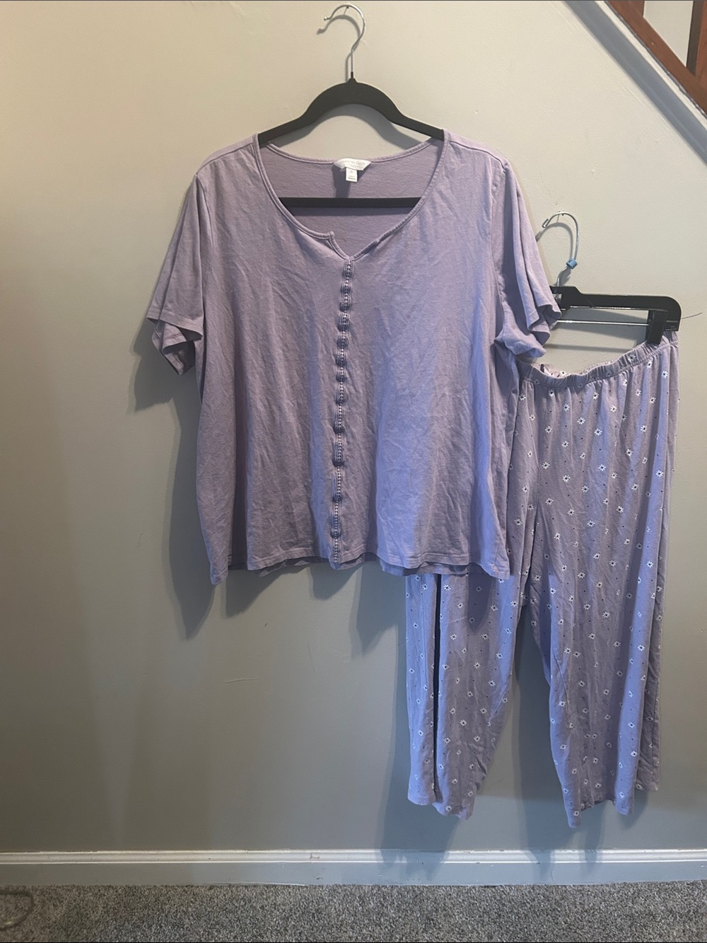 Charter Club Lavender Button-Front Pajama Set with Printed Pants
